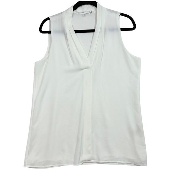 Calvin Klein S White Top Sheer‎ Office Minimalist Layering Capsule Smart Casual - Picture 1 of 10